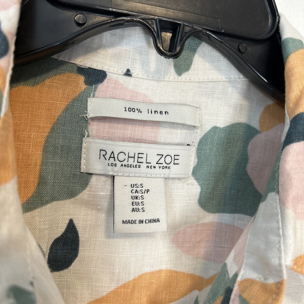 Rachael Zoe Women S 100% Linen Floral Button-Down Short Sleeve Shift Dress 6375 - Picture 2 of 9